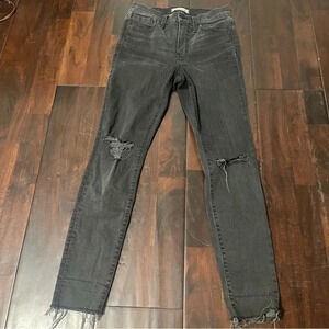 Madewell 9" Mid Rise Skinny Black Jeans Womens Size 27 Dark Wash Distressed